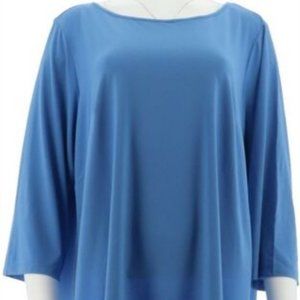 NWT JOAN RIVERS 3/4 SLEEVE PLEATED BACK TOP XXS-‎ FRENCH BLUE